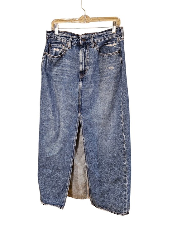 Levi's Denim - Levis Women’s Blue Denim Long Maxi Skirt with Front Slit Distressed Denim Size30